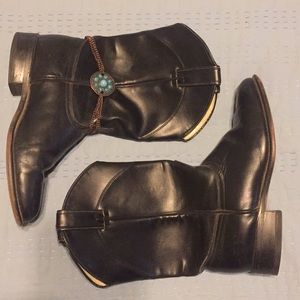 Laredo Black Leather Cowboy Boots + Boot Anklet